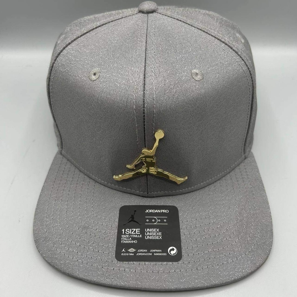 Air Jordan Hat Men Gray Cement Elephant Gold Metal Jumpman Snap Back Cap